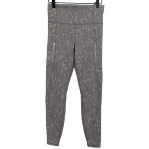 Athleta  Womens Sz S Gray Cream Marbled High Waisted Leggings Athletic Wear